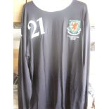 2007 Wales v Czech Republic, International home goalkeepers shirt, Number 21 on chest and reserve,