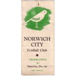 NORWICH - IPSWICH 45 Norwich home programme v Ipswich, 1/12/45, six page gatefold programme, score