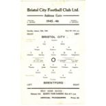 BRISTOL CITY - BRENTFORD 46 FA CUP Single sheet Bristol City home programme v Brentford, 26/1/46, FA