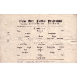 CREWE - EVERTON 43 Crewe single sheet home programme v Everton, 20/11/43, slight creasing, no