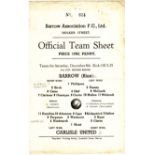 BARROW - CARLISLE FA CUP 45 Single sheet Barrow home programme v Carlisle United 8/12/45, FA Cup,