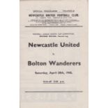NEWCASTLE-BOLTON 45 Newcastle home programme v Bolton, 28/4/45, War Cup North and a 4-2 defeat for