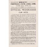 ORIENT- READING 45 Orient home programme v Reading, 10/3/45, League South Cup, score noted, very