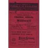CHARLTON - MILLWALL 1931 Charlton home programme v Millwall, 10/10/1931, Division 2, slight fold,