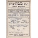 WARTIME-LIVERPOOL Single sheet Liverpool programme for game between RAF XI and Western Command, 20/