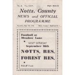 NOTTS COUNTY- SHEF WED 44 Notts home programme v Sheffield Wednesday, 9/9/44, slight fold, pencil