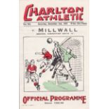 CHARLTON-MILLWALL 1939 Charlton four page wartime home programme v Millwall, 2/12/1939, South "A"