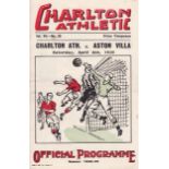 CHARLTON - ASTON VILLA 1939 Charlton home programme v Aston Villa, 8/4/1939, pencil changes, no