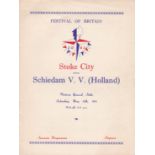 STOKE - SCHIEDAM F.O.B Stoke City home programme v Schiedam, 12/5/51, Festival of Britain, slight