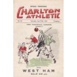 CHARLTON - WEST HAM 1933 Charlton Athletic home programme v West Ham, 8/4/1933, Division 2, slight