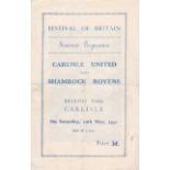 CARLISLE - SHAMROCK ROVERS F.O.B Carlisle United home programme v Shamrock Rovers, 12/5/51, Festival