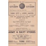 YORK - LEEDS 45 York City home programme v Leeds United, 20/1/45, slight fold, pencil score, scorers