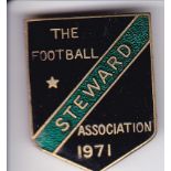 1971 FA STEWARD'S BADGE Shield black and green badge to cover all FA matches including the F.A.