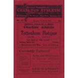 CHARLTON-TOTTENHAM 1931 Charlton Athletic home programme v Tottenham, 7/3/1931, Division 2, slight