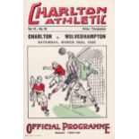 CHARLTON-WOLVES 1938 Charlton home programme v Wolves, 26/3/1938, pencil changes, no staple.