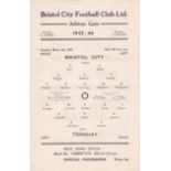 BRISTOL CITY - TORQUAY 46 Single sheet Bristol City home programme v Torquay United, 2/3/46,