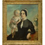 AMERICAN SCHOOL: PORTRAIT OF A MOTHER AND CHILD Oil on canvas, unsigned. 34 x 29 in., 42 x 36 in. (