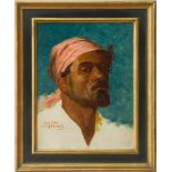 FREDERICK GOODALL (1822-1904): STUDY OF A MAN WEARING A HEAD SCARF Oil on panel, inscribed 'Study