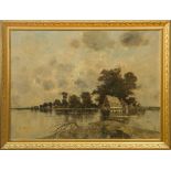 KARL HEFFNER (1849-1925): WATERSIDE LANDSCAPE Oil on canvas, signed 'K. Heffner' lower left, with