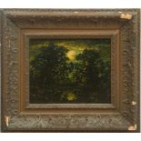 ATTRIBUTED TO RALPH ALBERT BLAKELOCK (1847-1919): MOONLIGHT LANDSCAPE Oil on board, signed 'R A