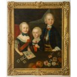 GERMAN OR AUSTRIAN SCHOOL: PORTRAIT OF THREE CHILDREN Oil on canvas, unsigned, lined. 39 x 31 in.,