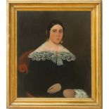 AMERICAN SCHOOL: PORTRAIT OF A LEARNED GENTLEMAN; AND PORTRAIT OF A LADY WITH HANKERCHIEF Two oil on