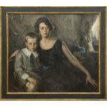 AMERICAN SCHOOL: MOTHER AND SON Oil on canvas, unsigned. 36 x 41 in., 43 x 47 in. (frame).