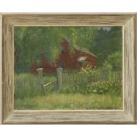 BERT GEER PHILLIPS (1868-1956): RED HOUSE IN THE GARDEN Oil on canvas, signed 'Bert Phillips'