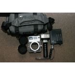 A camera bag including a Mamiya super 23