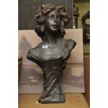 A large Art Nouveau style bronze bust of