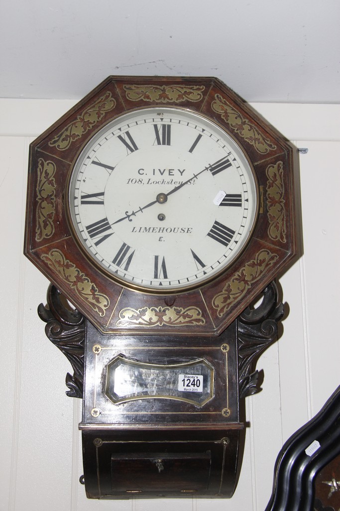 An Early Victorian wall clock the rosewo