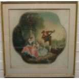 Two framed aquatints after French rococo