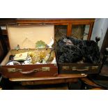 Two old suitcases containing oddments in