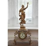 A French gilt spelter and marble mantel