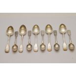 Ten silver teaspoons, various marks
