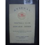 Arsenal 1937 Stewards Football Menu: Exc
