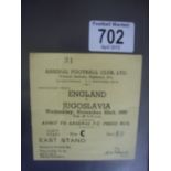 Ticket 1950 England v Yugoslavia At Arse