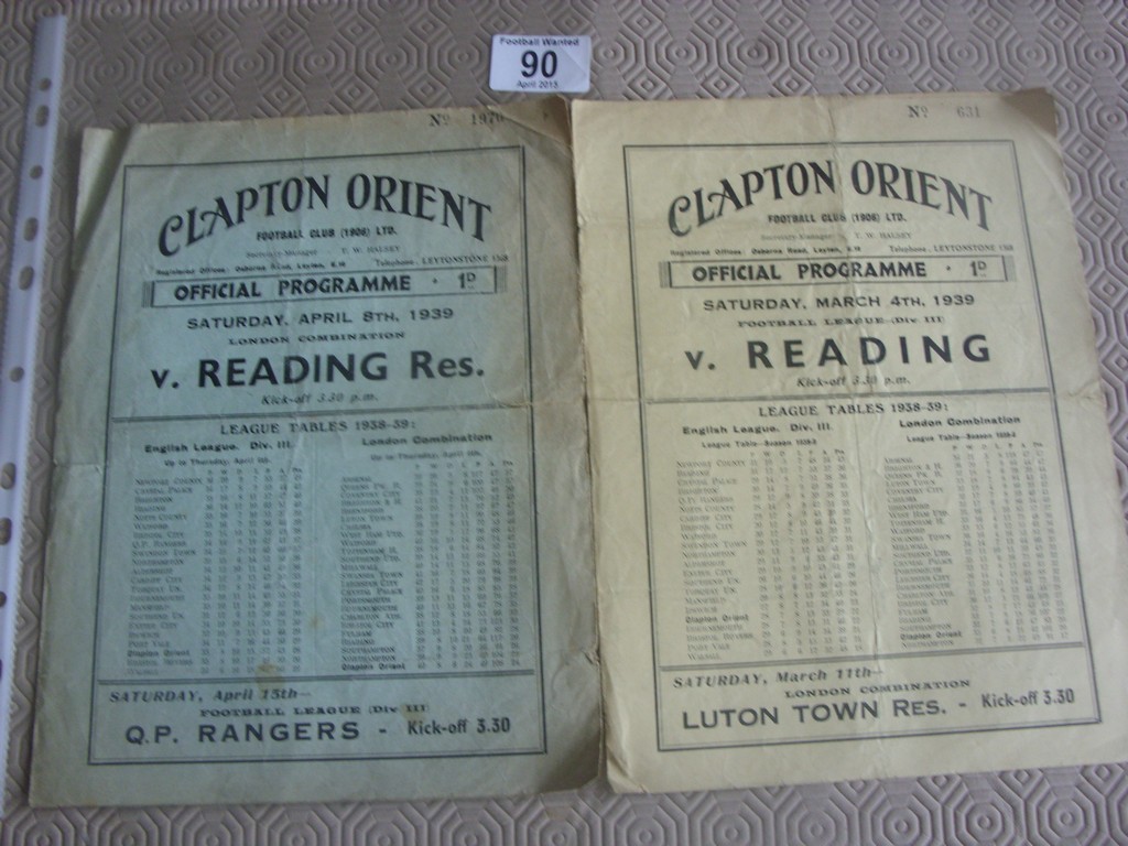 38/39 Clapton Orient v Reading Football