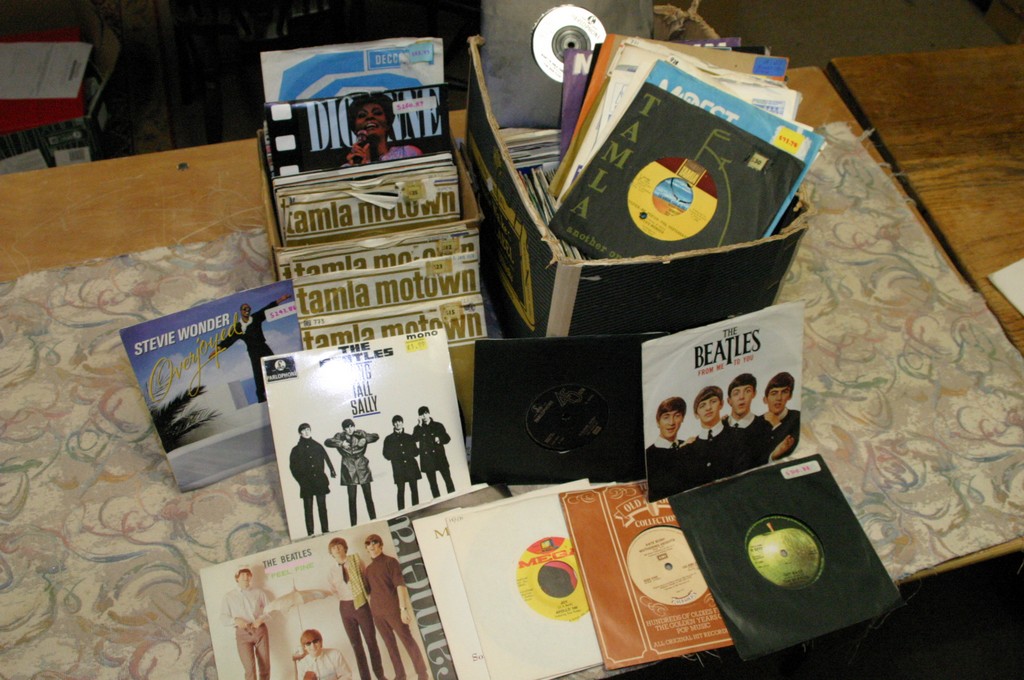 A collection of 45rpm records.