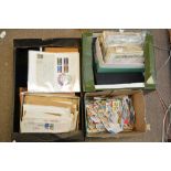 Two boxes containing a collection of albums of various postage stamps including The Isle of Man and