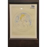 An original framed watercolour and pencil painting of a lady, signed D.