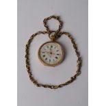 An 18ct gold pocket watch with attached chain