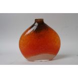 A shaped glass vase of flat spherical form in the manner of Monart having profuse mottled