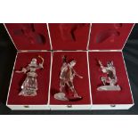Thrree boxed Swarovski Masquerade figures comprising 1999 Pierrot,