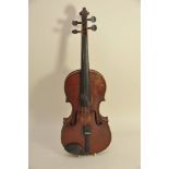 A 19th Century German violin copy of a Stradivori plus a bow in a case