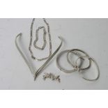 A small bag of various silver jewellery including a necklace