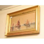 A gilt framed watercolour study a harbour view, signed by the artist Thomas Bush Hardy (1842-1897),