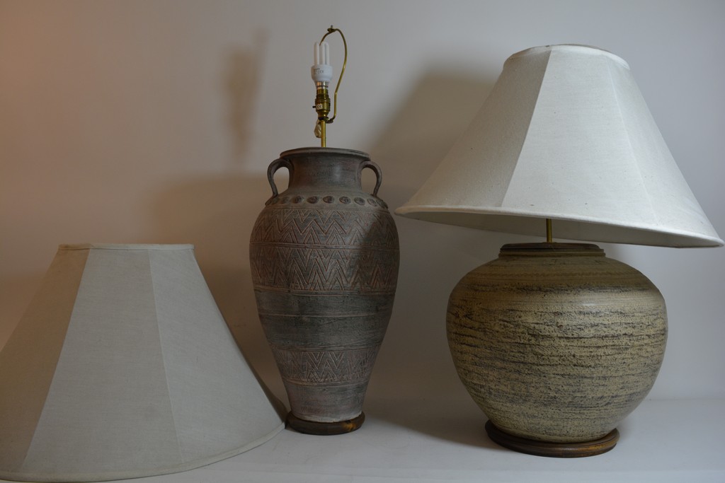 Two decorative pottery table lamps.