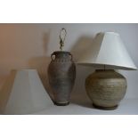Two decorative pottery table lamps.