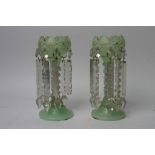 A pair of late Victorian glass lustre's with glass drops